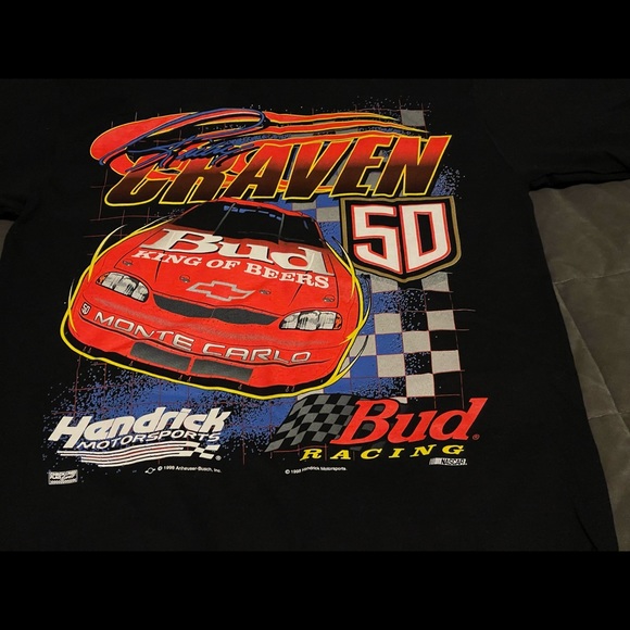Vintage 90s Nascar T-Shirt Size Large Ricky Craven Budweiser Bud Racing 1998 - Picture 3 of 8
